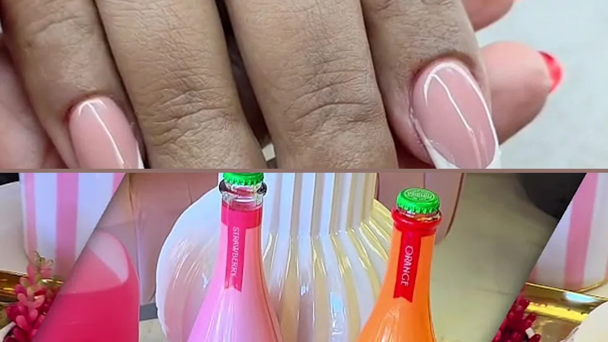 Manicure tools beside a polished nail set