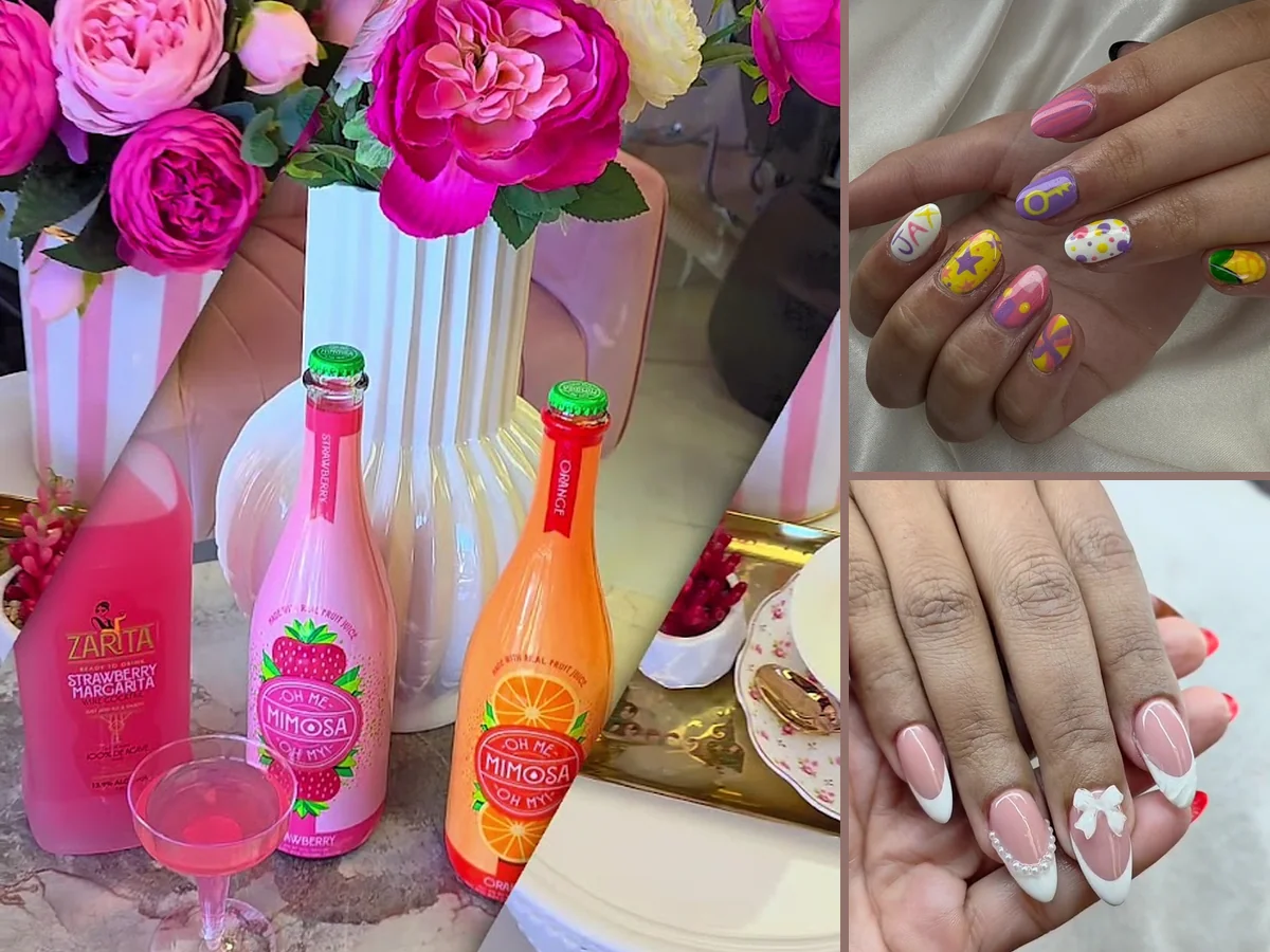 Nail technician shaping glossy acrylic nails